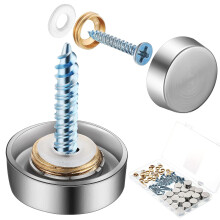 Cache-vis en acier inoxydable brossé, pour meubles et autres applications. Installation facile et nettoyage aisé. Cache-vis décoratifs pour vis de