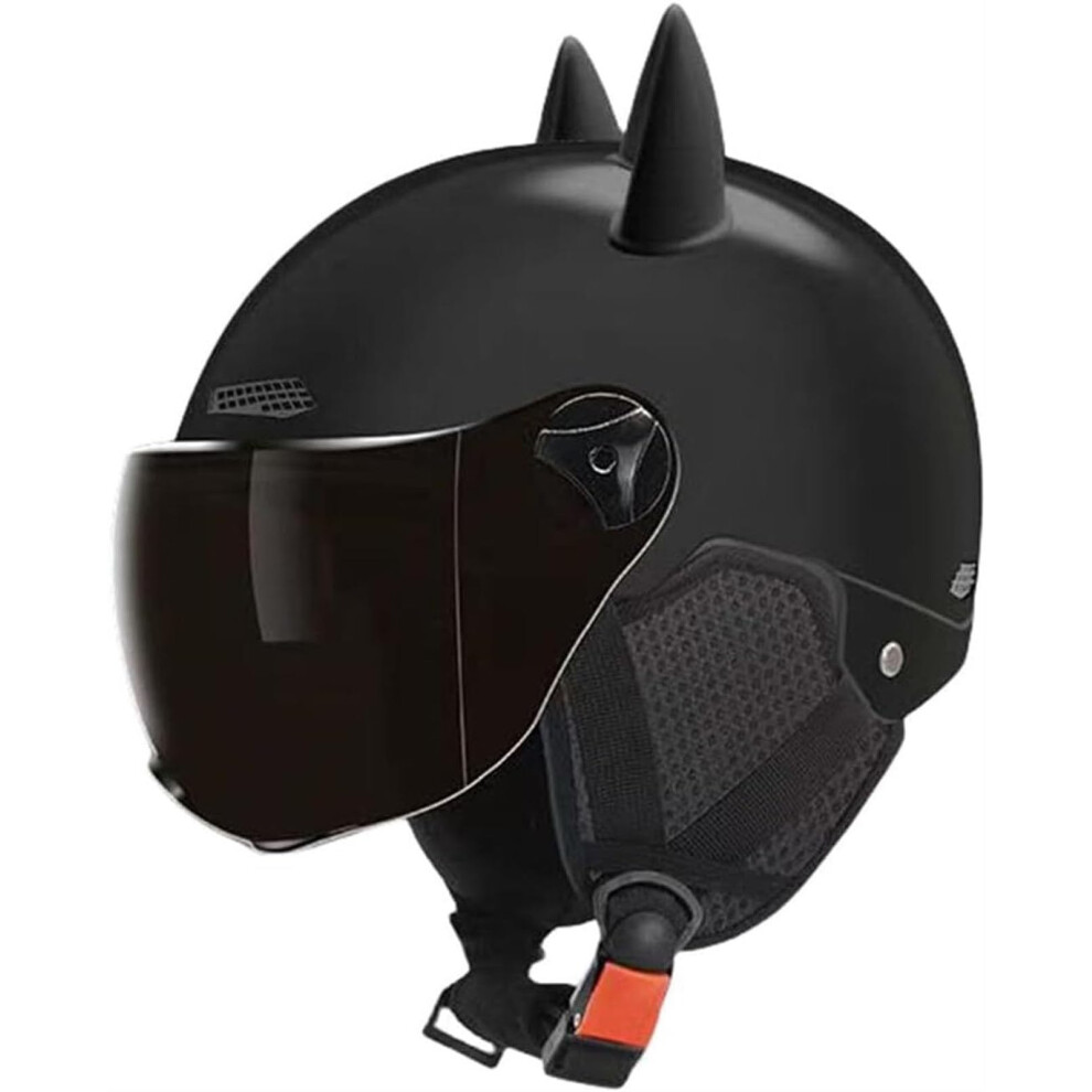 Motorcycle Half Helmet Dot Approved With Visor Cat Ears Vintage Open Face For Scooter Moped Black 9001264883645