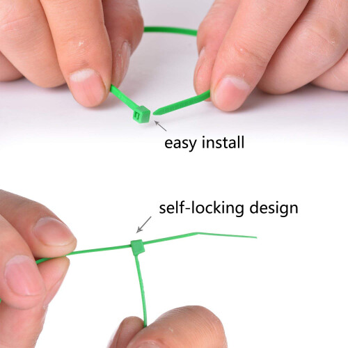 Abraçadeiras de nylon multiuso verdes, 20 cm (8 polegadas), resistentes e confiáveis, com sistema de travamento automático para diversos projetos. 2