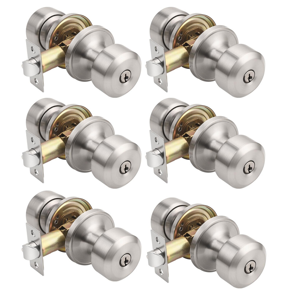 Keyed Entry Door Knob Set, Brushed Nickel Exterior Interior Door Lock, Keyed Alike Security, 6 Pack 9119770646439