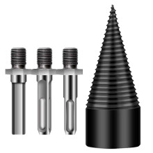 42MM Wood Splitter Drill Bit With 3 Drill Attachments Screw Cones Splitter Wedge Wood Cutting Tool
