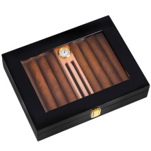 Cigar Humidor Glass Cedar Wood Box with Hygrometer Holds 1018 Cigars for Desktop Storage
