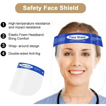 Visiera trasparente con lente antiappannamento e fascia elastica, struttura in materiale PET resistente per un uso prolungato, design comodo da
