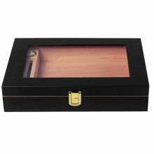 Leather Cigar Humidor Travel Case with Cutter Humidifier Cedar Interior Transparent Window Thermometer