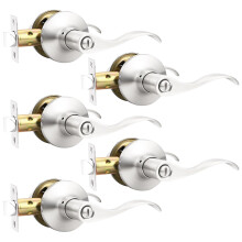 5 Pack Brushed Nickel Privacy Door Handles with Keyless Lock for Bedroom and Bathroom Doors