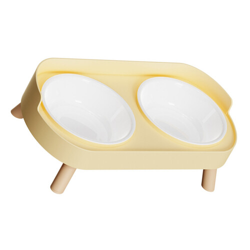 Double Bowl Pet Feeding Station Set Scratch Resistant-Yellow