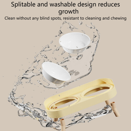 Double Bowl Pet Feeding Station Set Scratch Resistant-Yellow 1