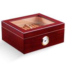 Cigar Humidor Cedar Wood Box with Glass , Digital Hygrometer, Removable Divider, Holds 35 Cigars