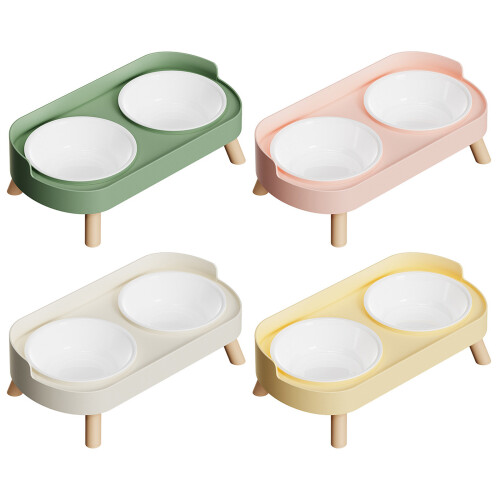 Double Bowl Pet Feeding Station Set Scratch Resistant-Yellow 2