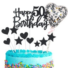50th Birthday Cake Topper Set Black Glitter Decorations for Men and Women Luxury Party Kit