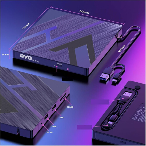 External Optical Drive DVD Burner USB Dual Interface Multifunction Optical Drive Compact Easy To Use (5In1) 2