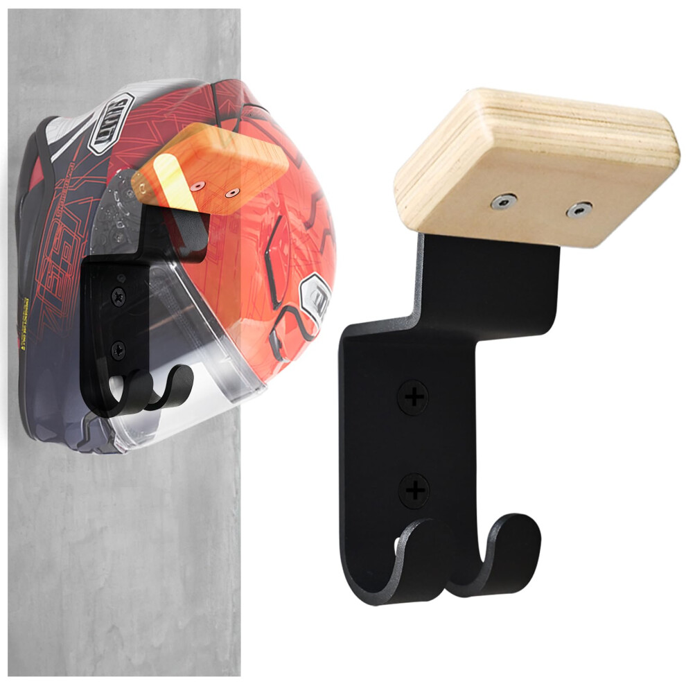 Heavyduty Motorcycle Helmet Wall Mount With Wood And Steel Dual Hanger Rack For Helmets And Keys 9001264887506
