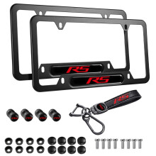 2PCS Black RS Aluminum License Plate Frame Weatherproof with Tire Valve Caps Keychain for Camaro