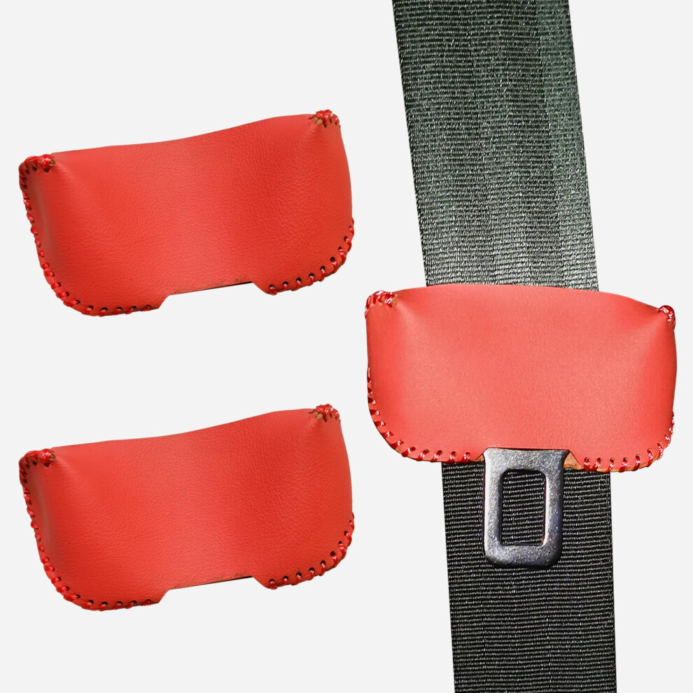 2Pcs Leather Car Seat Belt Buckle Cover Antiscratch Noise Uction Universal Fit Stitch Red 9001264886868