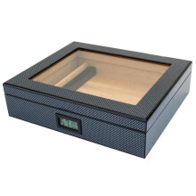 Cigar Humidor Box with Glass , Cedar Wood Storage, Hygrometer, Humidifier, Holds 25 Cigars