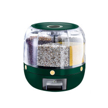Rotating Rice Dispenser 6Bin Removable Bins Grains Storage Container Green Small Sealed Dry Cereal Bucket