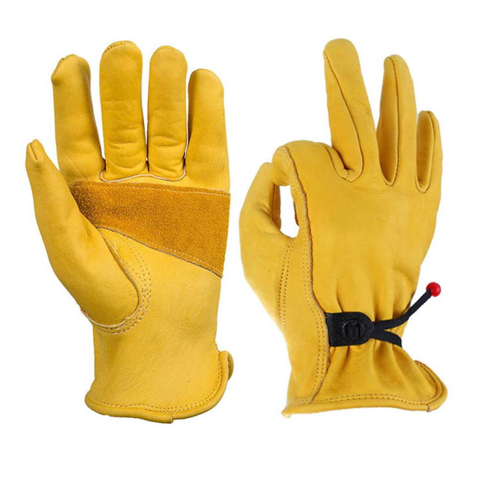 Heavy Duty Grain Cowhide Extra Palm Leather Work Gloves Yellow Xl Ball And Tape Wrist Closure Woodworking 9119770647351