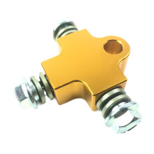 Motorcycle Brake Hose Connector Triple Brake Line Adapter Gold Alloy with Mounting Bracket