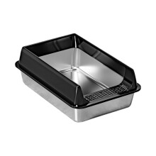 Cats Waste Tray Stainless Steel Half Covered Litter Box-Black