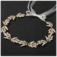 Radiosa dea greca, delicato copricapo da sposa con perle, accessorio da sposa bohémien, foglie d'ulivo dorate decorate con strass per matrimoni e