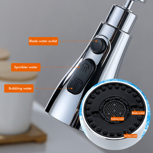 3-Function Sink Sprayer, High-Pressure Rinsing Mode For Efficient Cleaning, Universally Rotatable To Adjust Multi-Function Water Outlet, Adapter Kit F 2
