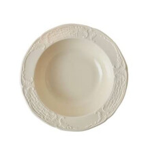 Ceramic Dinner Plate and Pasta Bowl Set Cream Color Relief Edge Microwave Dishwasher Safe