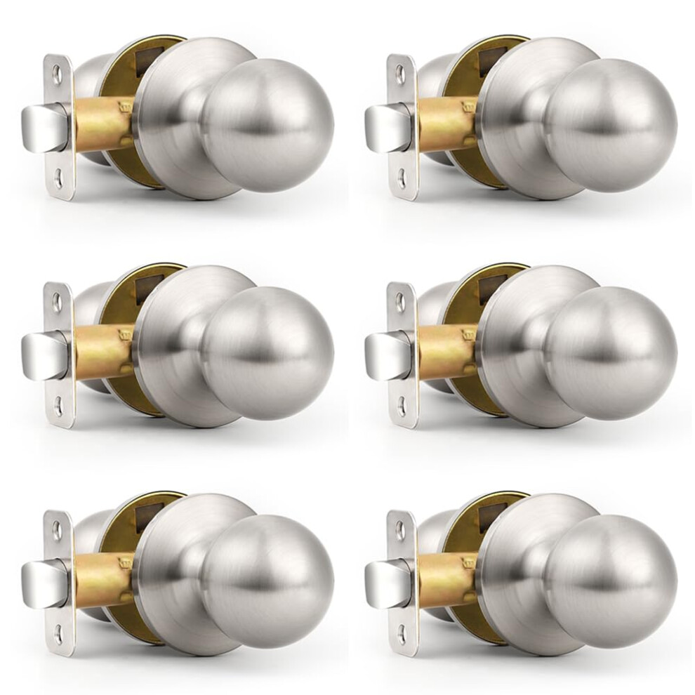 Interior Passage Door Knobs 6 Pack, Brushed Nickel Finish With Ergonomic Grip, No Lock For Closet And Hallway 9189345568046
