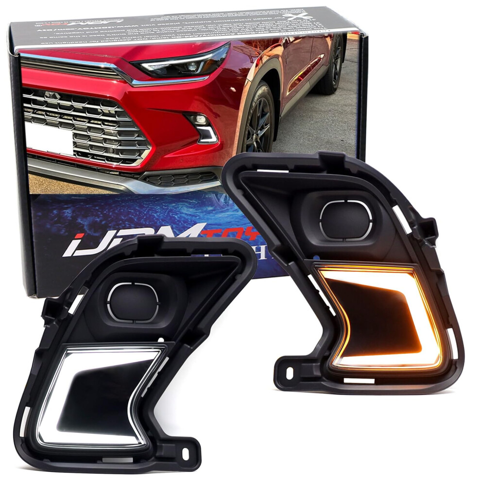 Led Daytime Running Lights Fog Lamp Bezel Switchback For 2024 Toyota Grand Highlander White/Amber 9189345567797