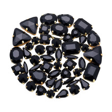 50Pieces Sew on Rhinestones with Hole Clear Glass Gems-Black