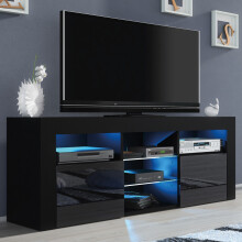 TV Unit 145cm Pulse - Black with Gloss Doors and LED Lights