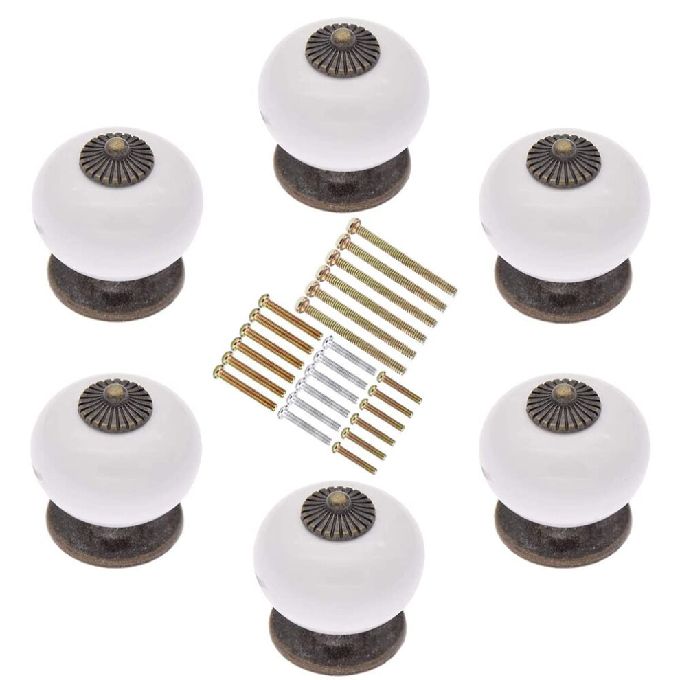 White 6Pcs Ceramic Cabinet Knobs Vintage Pumpkin Drawer Pulls For Kitchen And Dresser