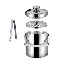 Stainless Steel Ice Bucket with Lid Tongs Strainer, Double Wall Insulated for Wine Beer Parties