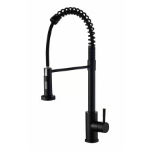 Spring Kitchen Faucet Hot And Cold Universal Sink Outlet Black Finish Pull Out Spout