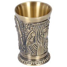 Metal Shot Glass with Unique Egyptian Carving, Vintage Collectible Wine Cup for Bar or Home Decor