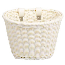 Front Handlebar Rattan Handwoven Bike Basket, Kids Front Basket For Boys And Girls Bicycles, Wicker With Leather Straps