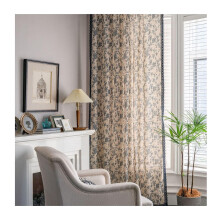 Sheer Curtains Voile 2 Panel Set 59"W x 110"H Beige Blue Floral Pattern Rod Pocket Draperies for Window Treatment