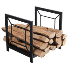 Small 16in Indoor Outdoor Firewood Rack, Weather Resistant Metal Holder for Fireplace Logs, Black