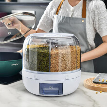 Cereal Dispenser with 360 Rotation, 6Compartment Dry Food Storage, Large Capacity Countertop Organizer