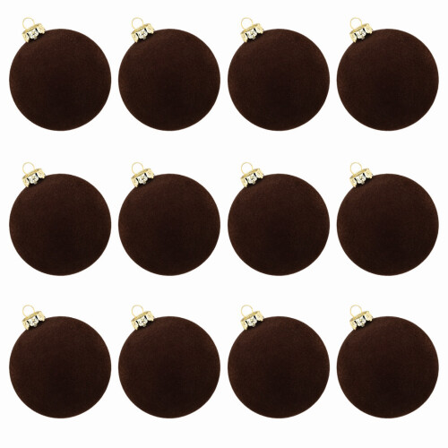 12 Pieces 6cm Flocking Christmas Decorations-pure coffee