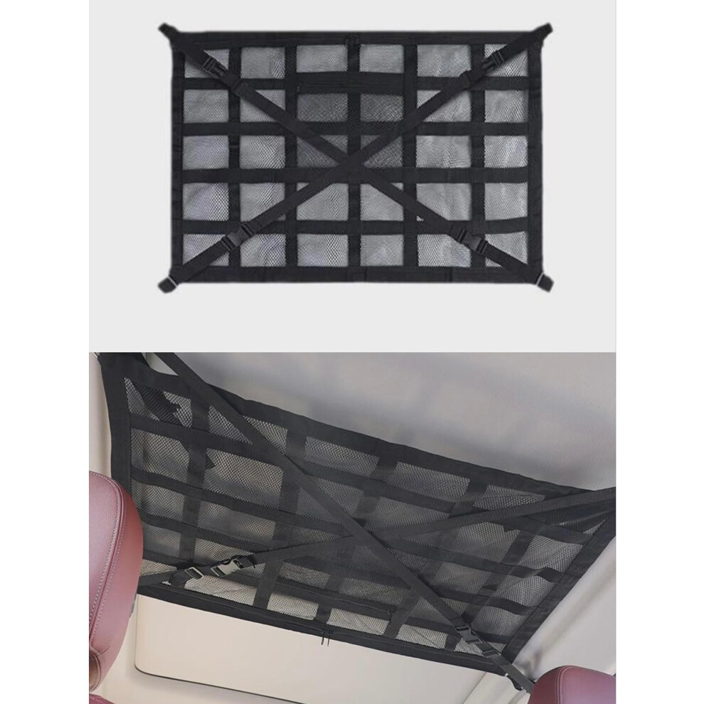Car Roof Cargo Net For Audi Q8 20192025, Large Capacity Ceiling Mesh Organizer With Zipper, Adjustable Straps, Black 9119770662798
