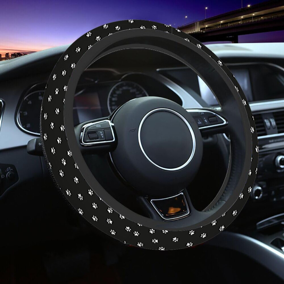 Cat Paw Steering Wheel Cover Neoprene Antislip Breathable Protector For Women White/Black 9001264899202