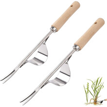 Garfo para capinar jardim, ferramenta para arrancar ervas daninhas em gramados e jardins, aço inoxidável resistente com design em formato de L e