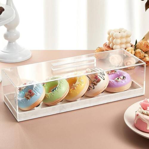 Acrylic Rectangular Cake Stand with Lid, Elegant Marble Design Dessert Display Tray 14x5x3.5 2
