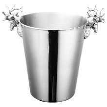 Rustic Deer Head Stainless Steel Ice Bucket for Parties End Decorative Silver Pail 3L Capacity