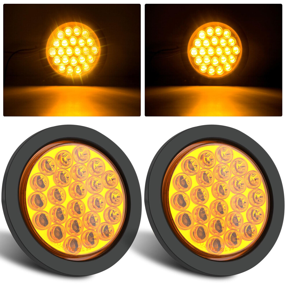 2Pcs 4 Inch Round Led Strobe Trailer Tail Lights 24 Led Ip67 Waterproof Brake Turn Signal Amber 9426802801385