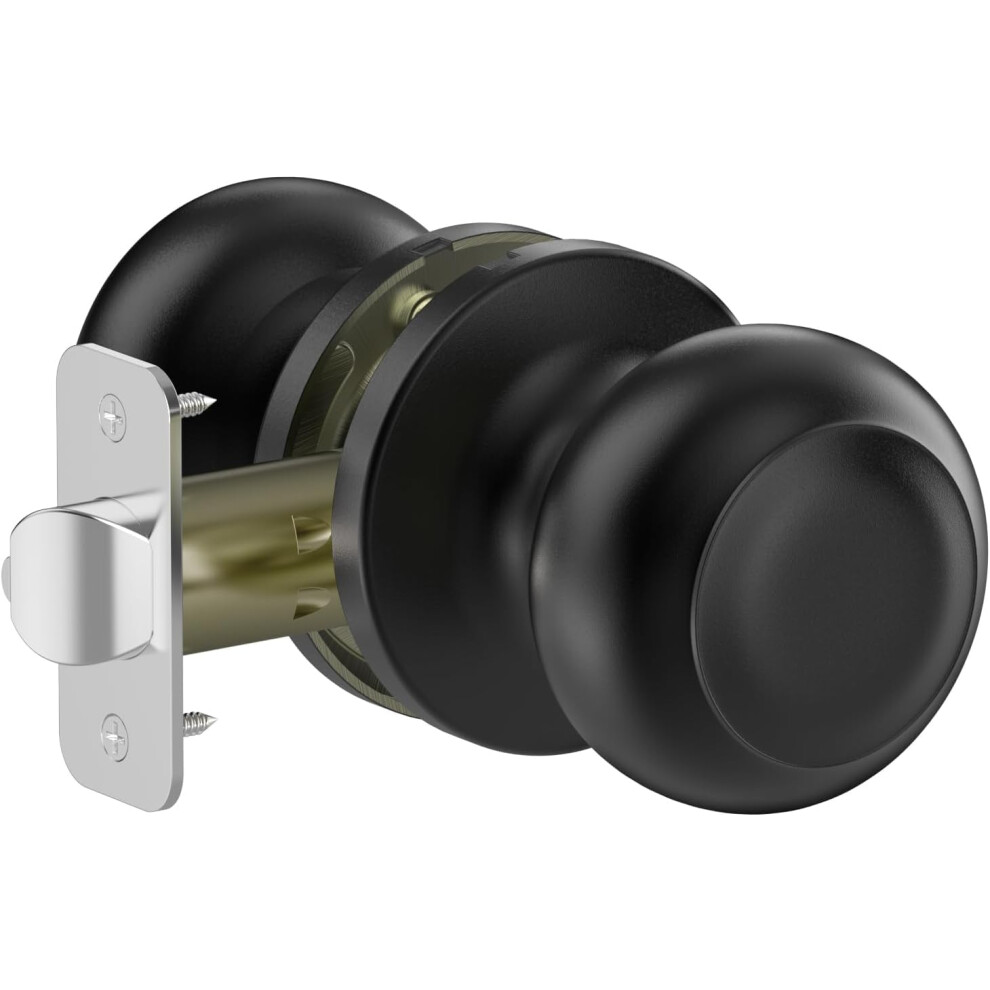 Black Door Knob Set With Keyless Entry, Modern Closet And Bedroom Passage Handle, Easy Install 9001264900977