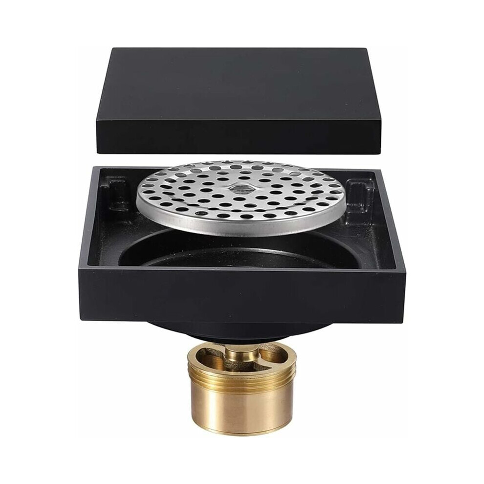 Stylish Square Shower Drain, Solid Brass Invisible Floor Drain With Auto-Sealed Deodorant Core, Fast Drainage For All Spaces, Black (10X10cm) 9198585056794