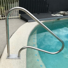 304 Stainless Steel Pool Handrail with 4ft Blue Non‑Slip Grip Cover, Curved Design and Mounting Accessories
