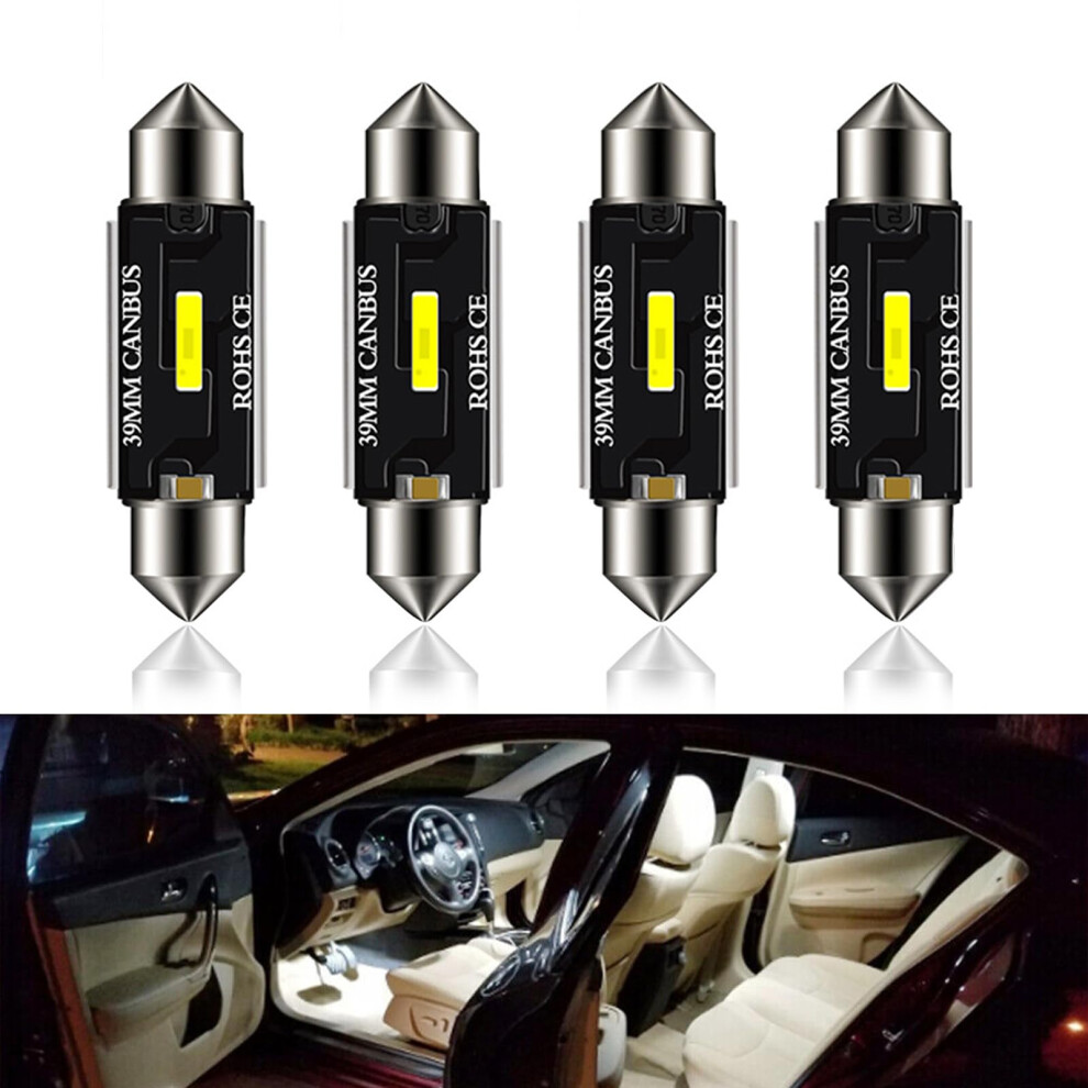 39Mm Festoon Led Bulbs 4Pc 6000K Car Interior And License Plate Lights, 300% Brighter, 1224V 9001264904340