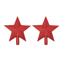 Pack Of 2 Glittering Christmas Tree Toppers Star-Red S